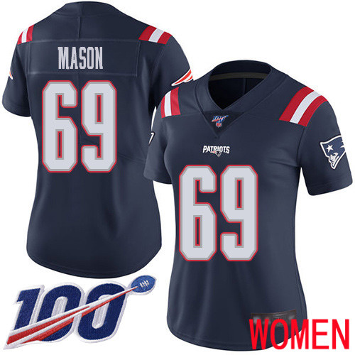 New England Patriots Football 69 100th Season Rush Limited Navy Blue Women Shaq Mason NFL Jersey